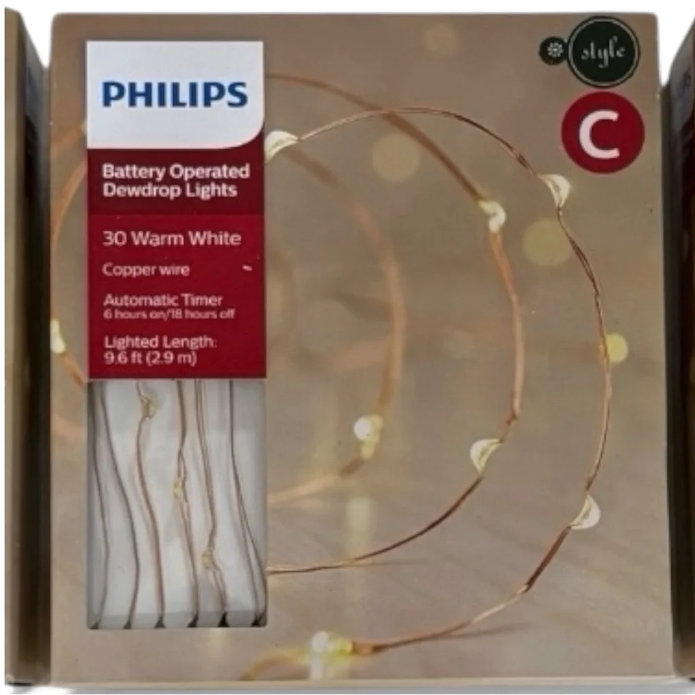 3x Philips Soft Warm White Battery OP Timer LED String Dewdrop Lights